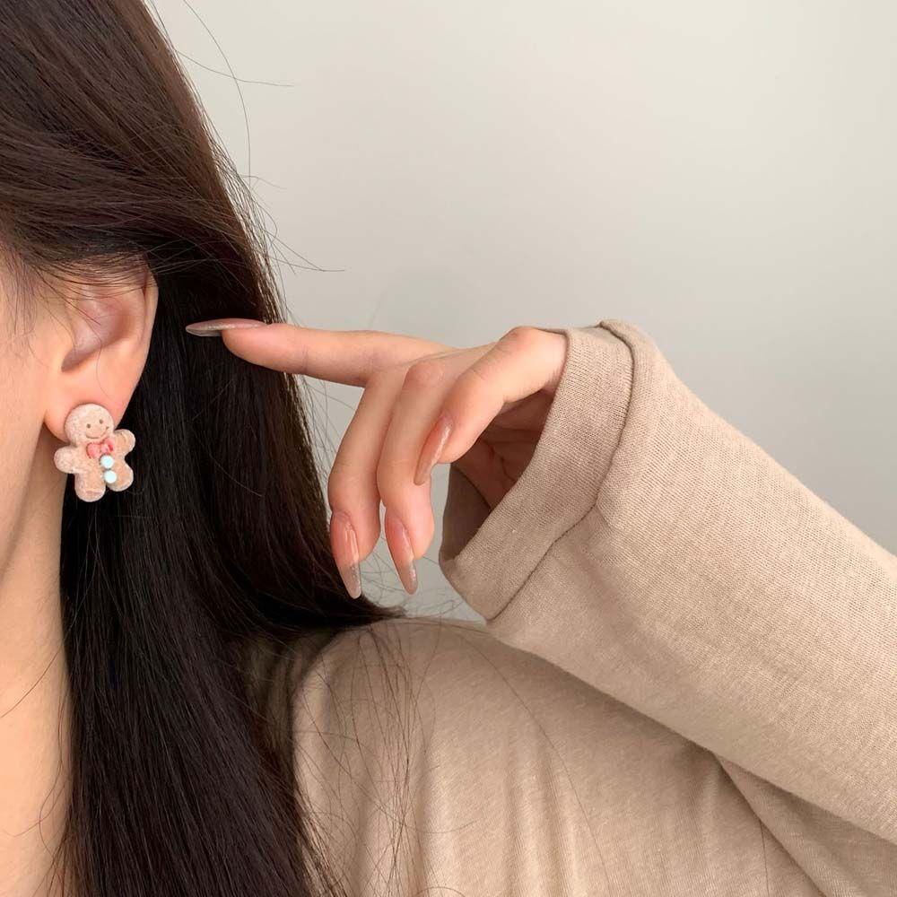 Darnell Khuyên Tai Xỏ Ba Chiều Hình Bánh Gừng Đơn Giản Làm Quà Tặng Giáng Sinh Cho Nam Và