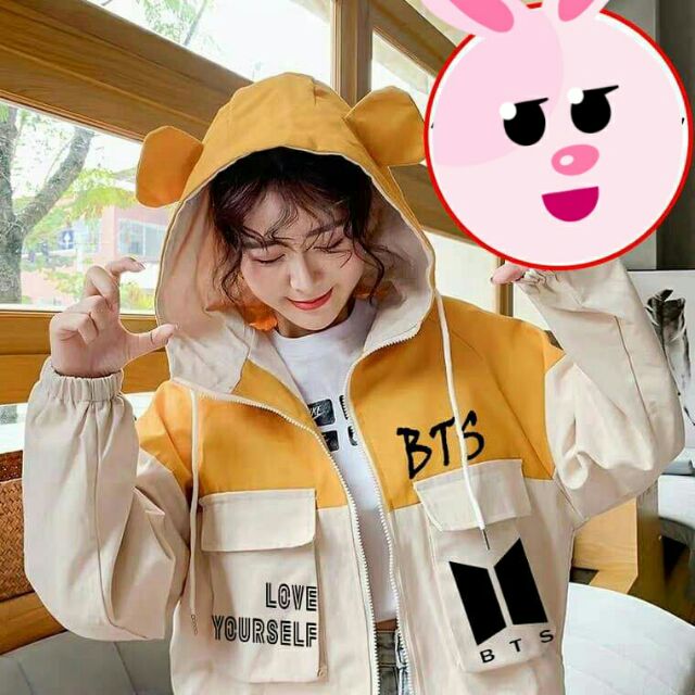 Áo khoác tai thỏ BTS love yourself cho ARMY có mũ trùm phối màu