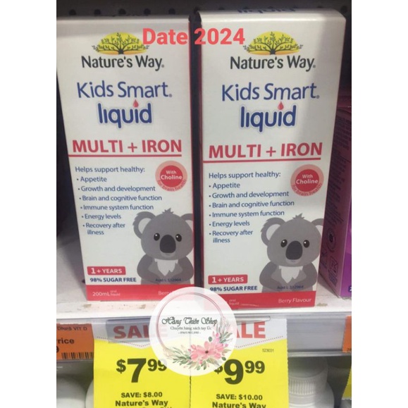 (Đủ bill) VTM tổng hợp cho bé từ 1 tuổi Nature's Way Kids Smart Liquid Multi + Iron