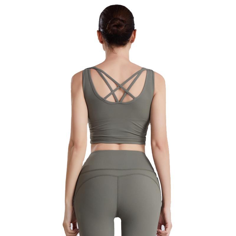 New European and American double-sided sanding nude sports vest comfortable skin friendly sexy back Fitness Yoga girl