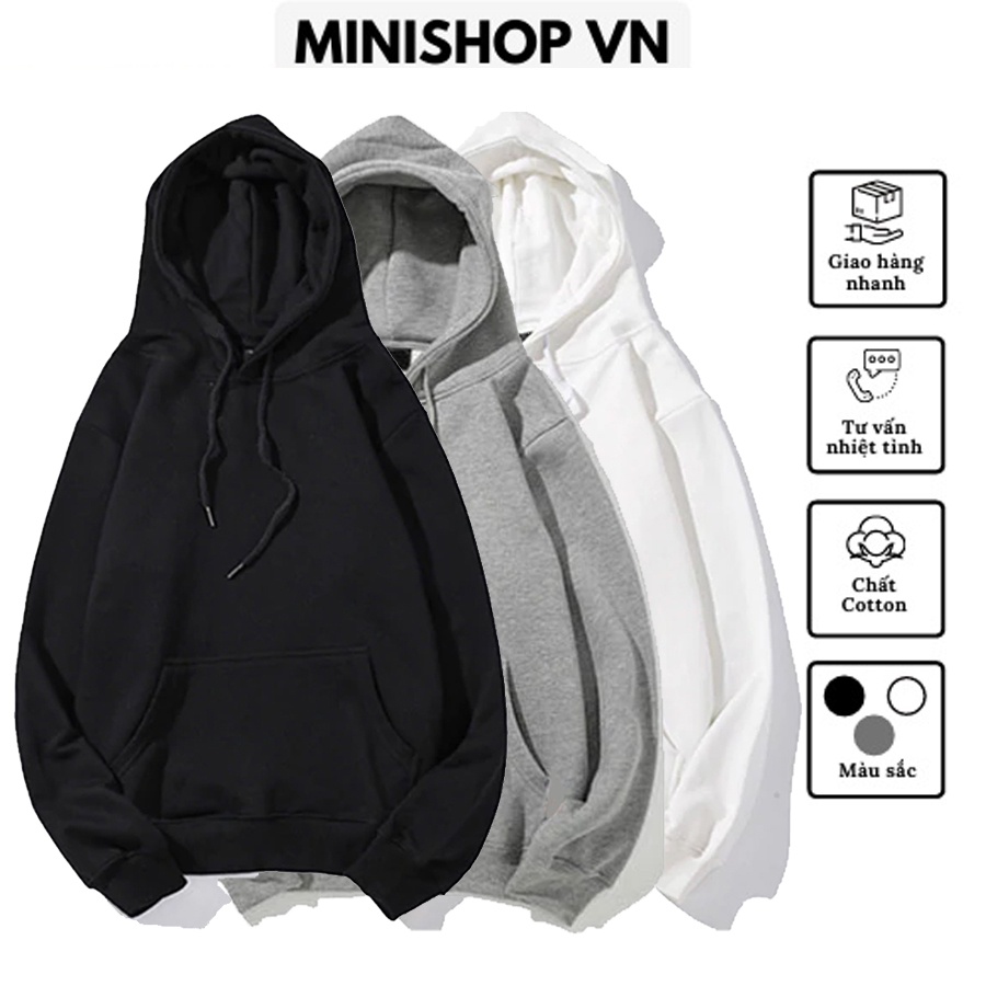 Áo hoodie nỉ trơn nam nữ chất nỉ bông mềm mịn dáng rộng thoải mái | WebRaoVat - webraovat.net.vn