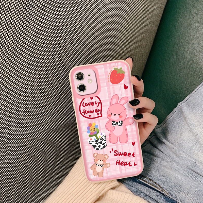 Bunny Case iphone 12 11 pro Max RABIT PINK vuông cạnh ốp lưng điện thoại iphone 7 plus 8plus xs xr xs max 13pro 13promax