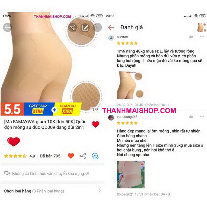 Quần độn mông su đúc QD009 dạng đùi 2in1