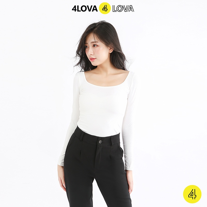 Áo thun croptop nữ dài tay cổ vuông 4LOVA dáng ôm body chất cotton co giãn cao cấp mềm mại