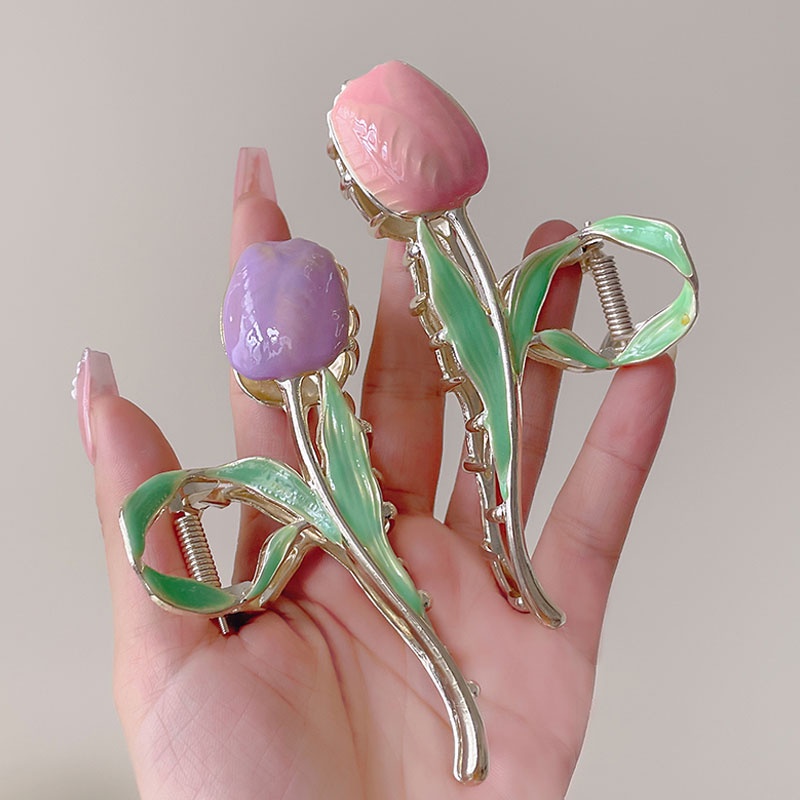 Kẹp Tóc Hình Hoa Tulip Tráng Men Thanh Lịch Cho Nữ