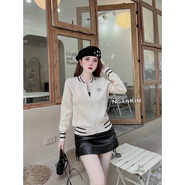 ÁO KHOÁC LEN PHỐI VIỀN KHOÁ KÉO QC, ÁO BOMBER LEN CHO NỮ.