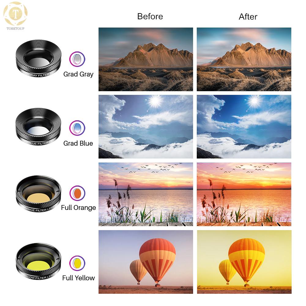 Shipped within 12 hours】 APEXEL APL-DG11 Universal Professional HD Phone Camera Lens Kit 11in1 Micro Lens 140° Wide Angle Lens 205° Fisheye Lens Kaleidoscope Lens Grad Color & Full Color Filters ND32 CPL Star Filters Compatible with iPhone 11/XR/XS  [TO]