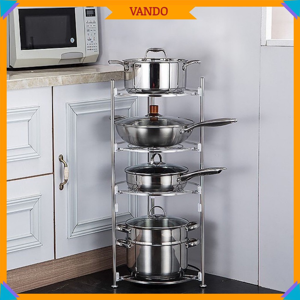 Giá kệ để nồi liêu xoong chảo Inox 304 Vando 4 tầng