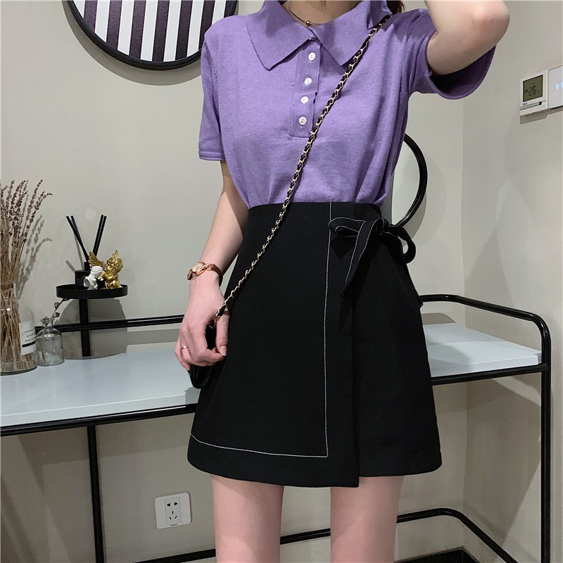 Chân váy chữ a trơn chỉ nổi có nơ buộc ngắn nữ eo cao hè 2021 phong cách mới ôm dáng LUZADO CV01 | BigBuy360 - bigbuy360.vn