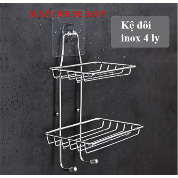 [KỆ ĐÔI] Kệ xà bông dán tường, Kệ nhà tắm INOX 304 dày 4 ly treo tường chịu lực