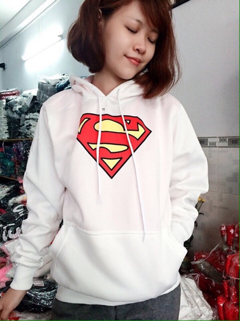 (Có ảnh thật) Áo unisex Hoodie in nỉ bông nhiều màu (38-70kg). H siêu nhân - superman