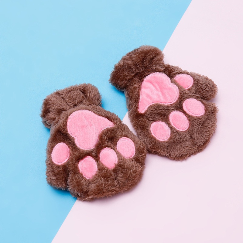 Găng tay hở ngón họa tiết bàn chân mèo ấm áp trong mùa đông đáng yêu cho nữ