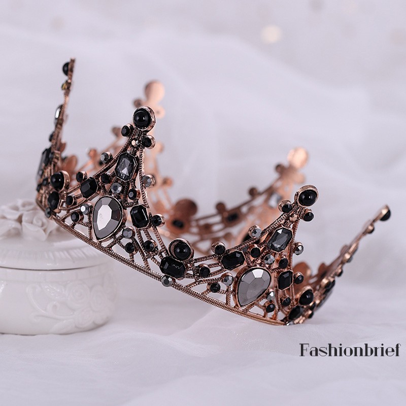❤BRIEF Vintage Baroque Tiara Black Beads Tiaras Crowns Hairband Royal Queen Headband for Women Chris
