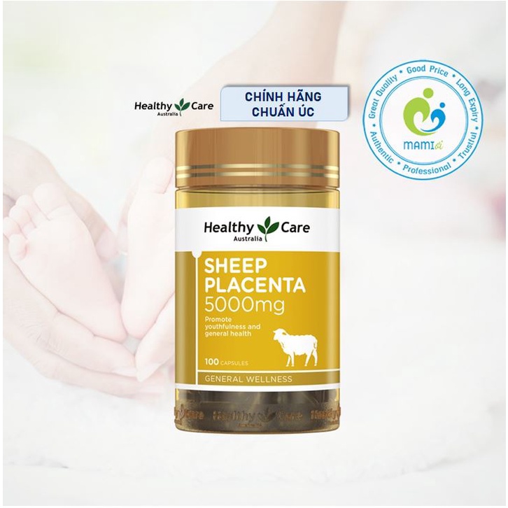 Nhau Thai Cừu (100v) giúp da sáng bóng mịn màng cho người trên 18 tuổi Healthy Care Sheep Placenta 5000mg, Úc