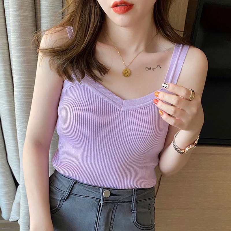 Áo Len Không Tay Cổ Chữ V Phong Cách Hàn Quốc Gợi Cảm Cho Nữ