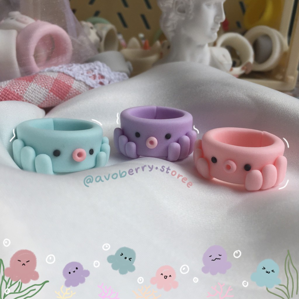 Nhẫn Đất Sét Bạch Tuộc Clay Rings ( ĐỌC KĨ PHẦN MÔ TẢ SẢN PHẨM ) -avoberry.storee-