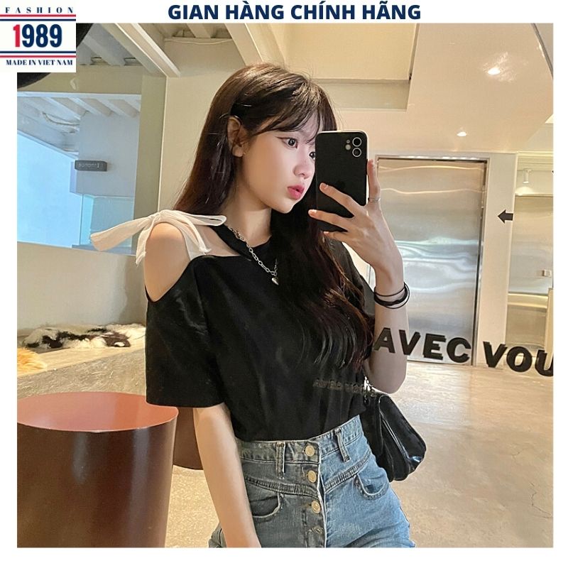 Áo thun nữ choker trễ vai buộc nơ vai 2 mầu kiểu ulzzang vintage tiều thư bánh bèo dễ thương -PHƯƠNG VŨ 1989 | BigBuy360 - bigbuy360.vn