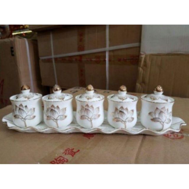 bộ thờ cúng lư hương bình hoa đĩa trái cây bộ áng chung ly đại bi chung nước thờ cúng