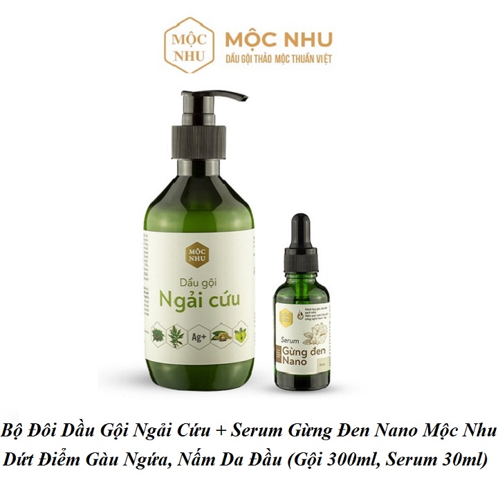 Combo Dầu gội Ngải Cứu + Serum Gừng Đen Nano Mộc Nhu - sạch gàu ngứa nấm da đầu, giảm tóc dầu