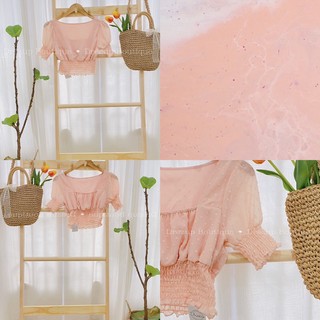 Áo croptop hoa nổi bo eo