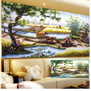 Tranh đính đá phong cảnh làng quê tuyệt đẹp khổ 160*75cm