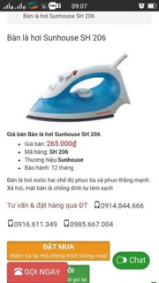 Bàn là hơi nước sunhouse