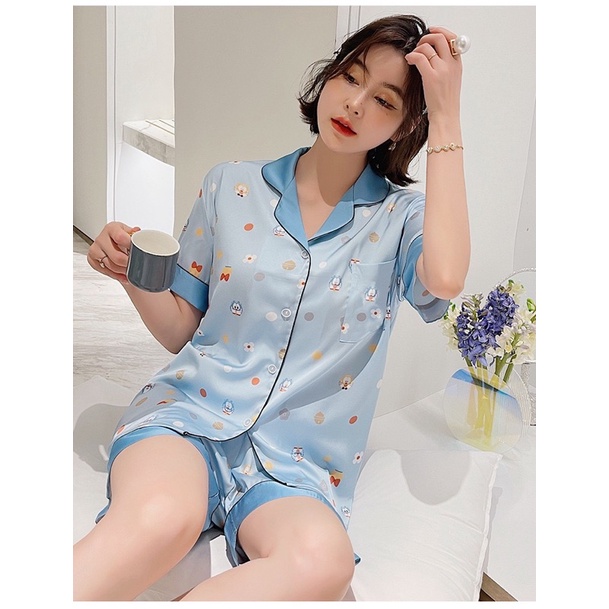 Bộ đùi Pizama lụa mềm mặc ngủ mặc nhà cao cấp Y38
