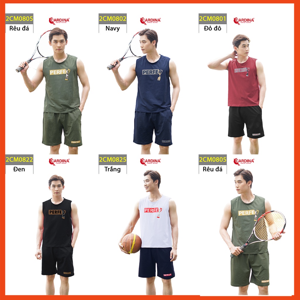 Đồ Bộ Nam CARDINA Chất Cotton Cao Cấp Áo Sát Nách In Chữ Kiểu Dáng Thể Thao 2CM08