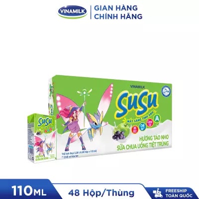 Thùng 48 Hộp Sữa Chua Uống Susu IQ Hương Táo Nho 110ml.