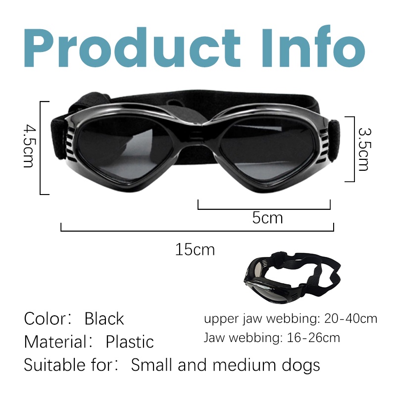 HamshMoc Mắt kính bảo vệ mắt chống tia UV chống gió/ nước/ sương mù có dây đeo điều chỉnh được cho thú cưng vừa và nhỏ