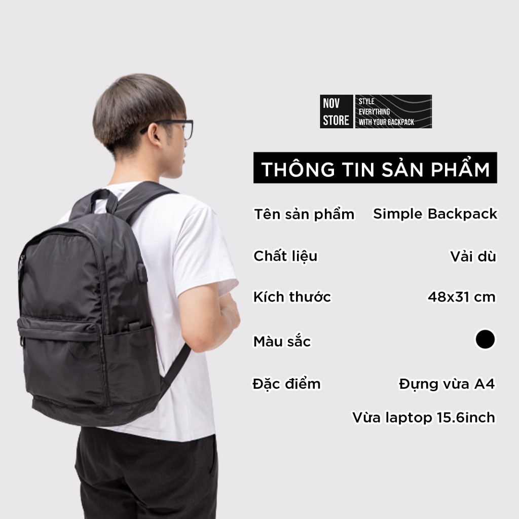 Balo vải unisex, vải dù size to siêu nhẹ chống thấm nước, có 2 ngăn chống sốc đựng vừa Laptop 16inch và ipad - novstore