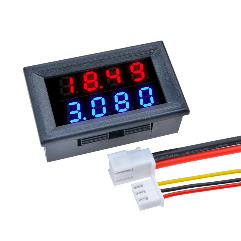 Vôn kế ampe kế kỹ thuật số đèn LED kép màu đỏ xanh lam DC 0-100V 10A 50A 100A 4 chữ số