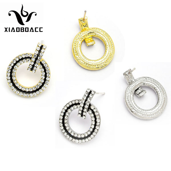 XiaoboACC Khuyên Tai Kim Bạc 925 Đính Kim Cương Nhân Tạo Kiểu Tròn Thời Trang Hàn Quốc Cho Nữ