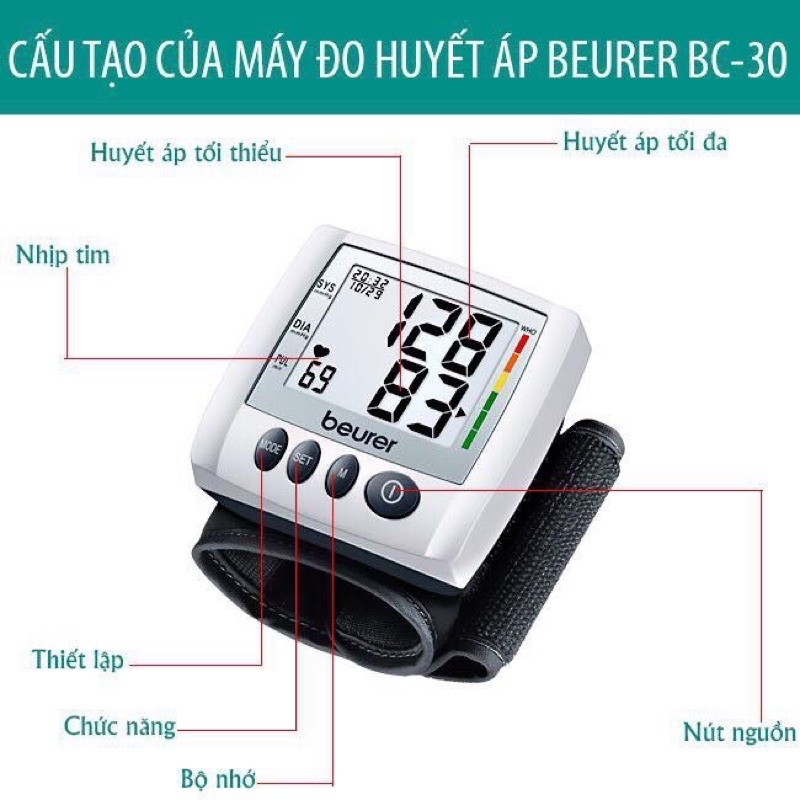 [Chính Hãng][Giá Gốc]Máy đo huyết áp điện tử cổ tay Beurer  BC30( Bảo hành 36 tháng)