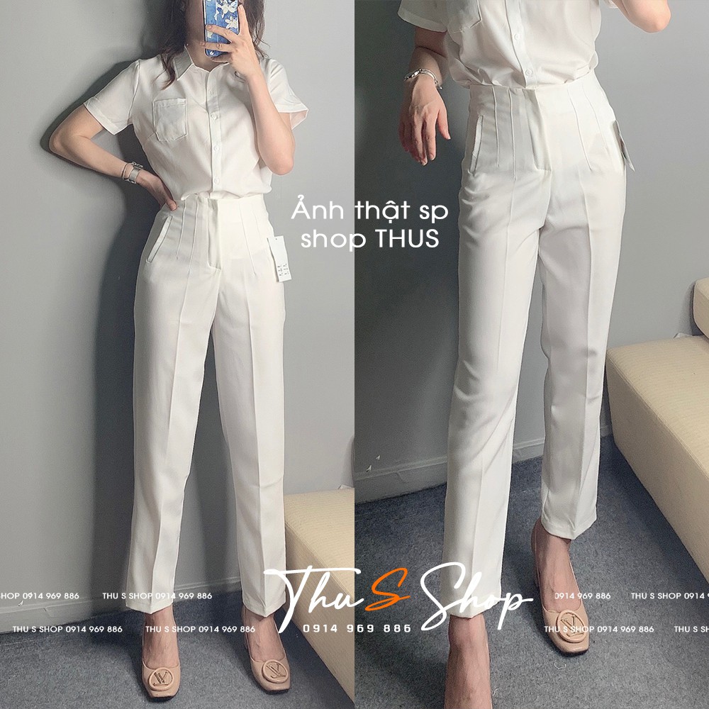 Quần tây công sở nữ THUS, Quần baggy tây mẫu mới form rộng màu trắng/đen/be/ghi Q2D23