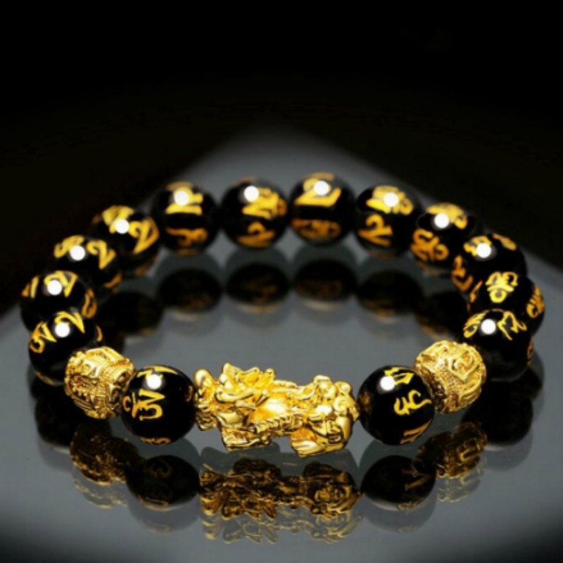 Feng Shui Obsidian Stone Beads Bracelet Men Women Wristband Pixiu Wealth and Good Luck Bracelet