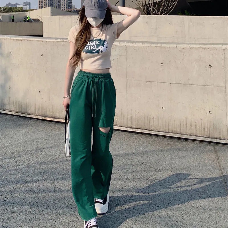 COZOKC COZOK Set Áo thun ngắn tay in họa tiết + quần ống rộng COZOK lưng cao thời trang cho nữ