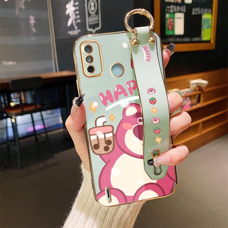 Ốp Điện Thoại Dẻo Tráng Gương Họa Tiết Chú Gấu Kèm Vòng Đeo Tay Chống Sốc Cho Tecno Spark Go 2020 2021 Spark 6 Go