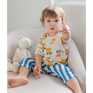 Quần áo trẻ em - Bộ  ngủ cotton giấy cho bé Cordii Hàn Quốc - Chó Chiot quần sọc xanh