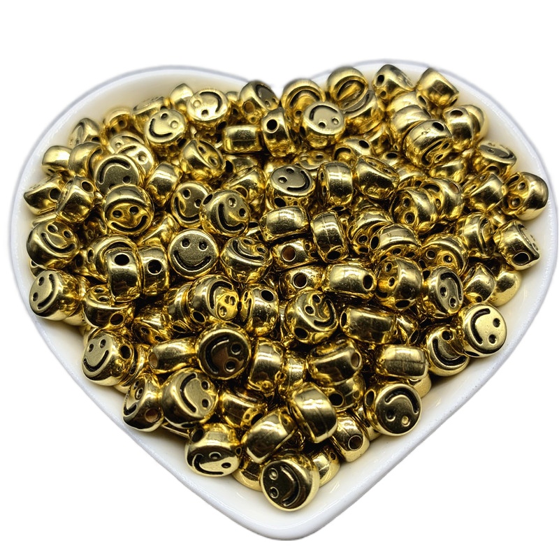 Set 100/50 hạt xâu lỗ hình mặt cười bằng acrylic màu vàng / bạc 7mm / 10mm dùng làm đồ trang sức thủ công