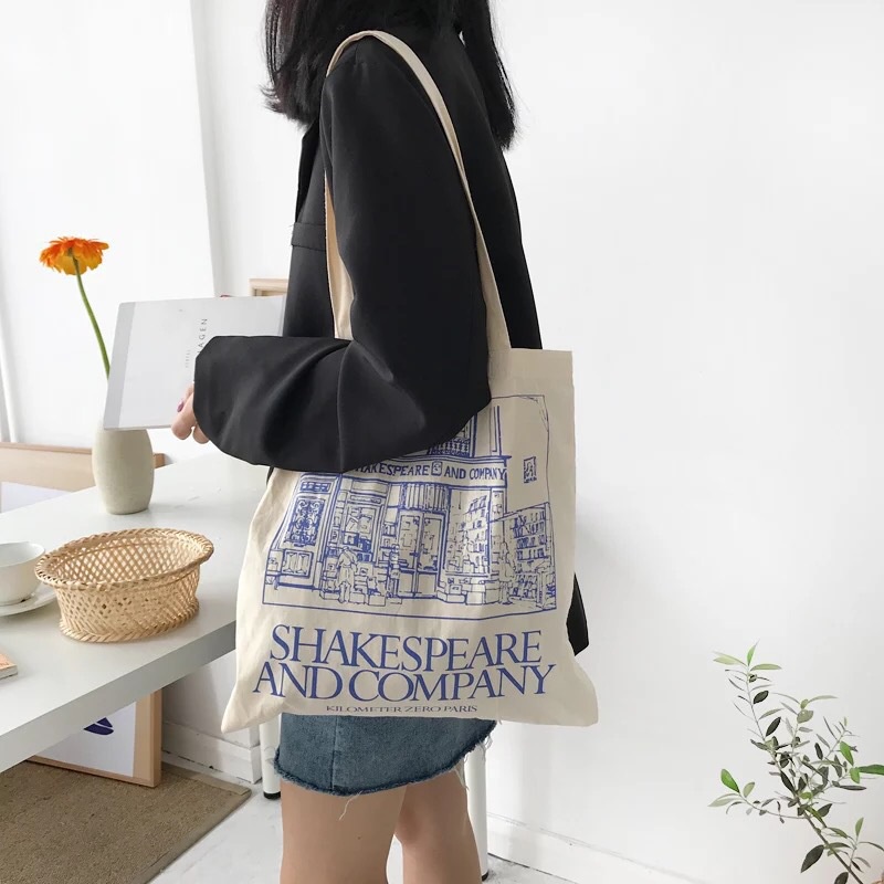 Túi Đeo Vai Vải Canvas In Chữ Thiết Kế Dễ Thương Cho Nữ