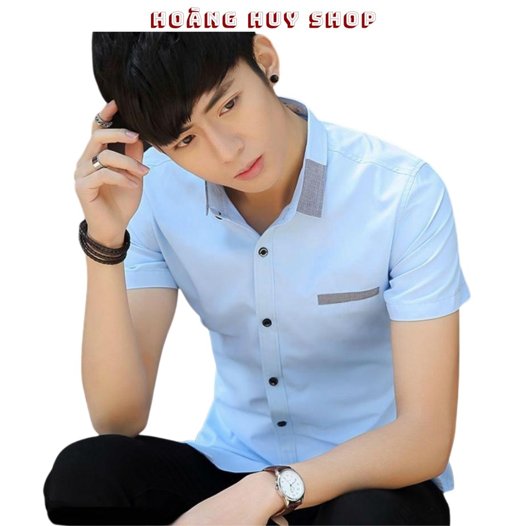 Áo Sơ Mi Nam Ngắn Tay H&H-OTK9 Phối Viền Cổ Trong Mẫu  Thời Trang Hàn Quốc
