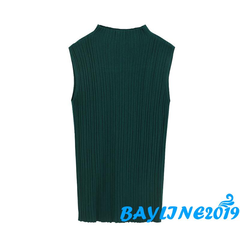 Áo dệt kim sát nách cổ cao màu sắc đơn giản thời trang mùa hè cho nữ