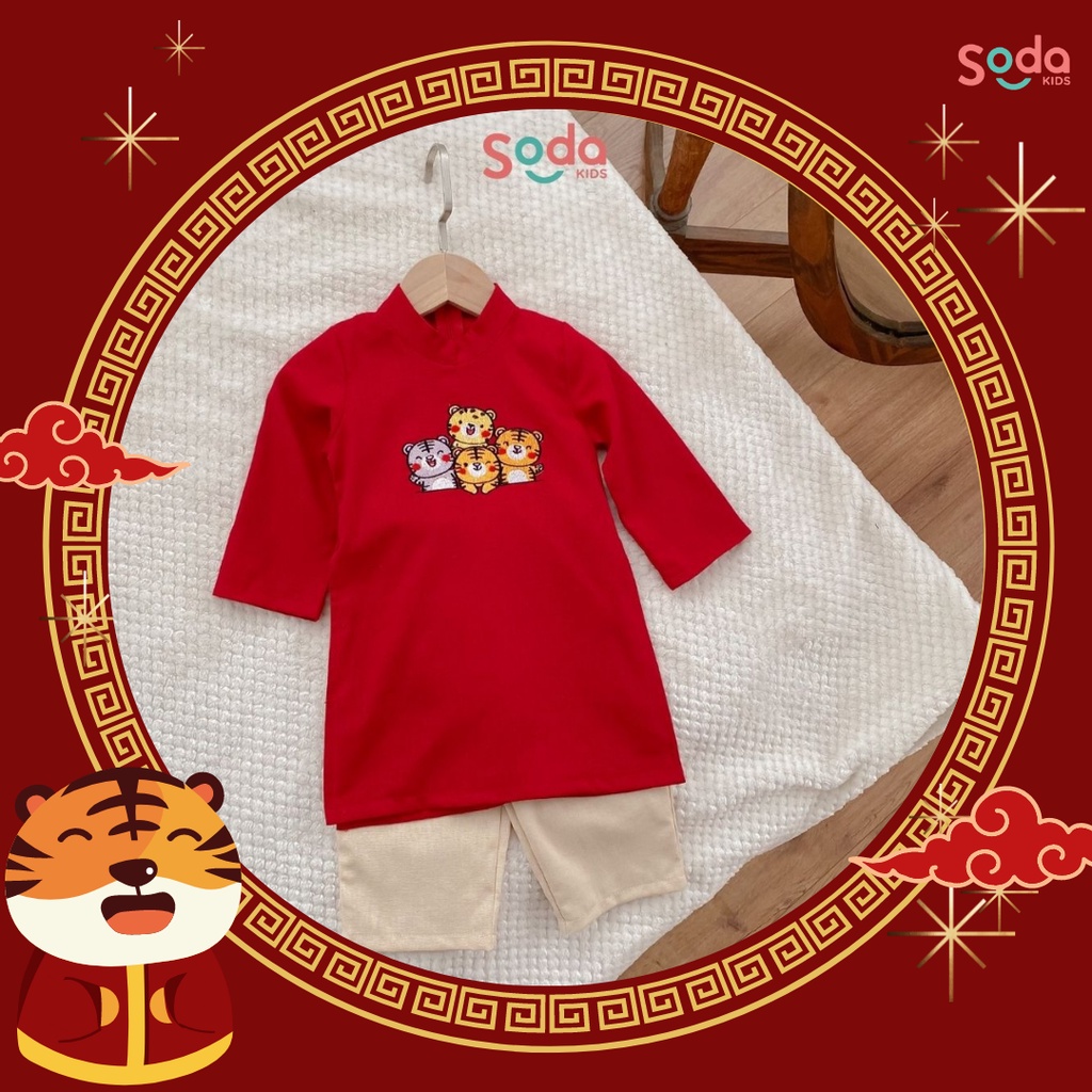 (Hàng thiết kế) Áo dài Hổ thêu dành cho bé trai