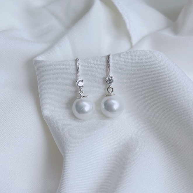 Bông tai bạc thật 925 hạt trai nhân tạo DaLiA Jewelry khuyên tai bạc dạng móc dễ đeo