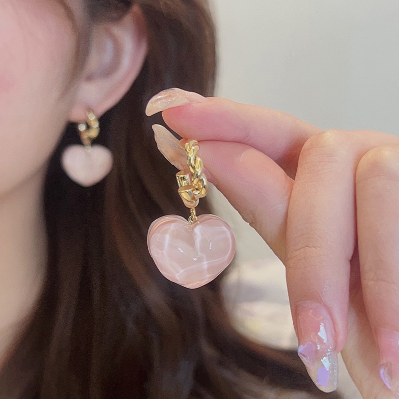 Khuyên Tai Bạc Sterling Hình Trái Tim Màu Hồng 2022 Cho Nữ