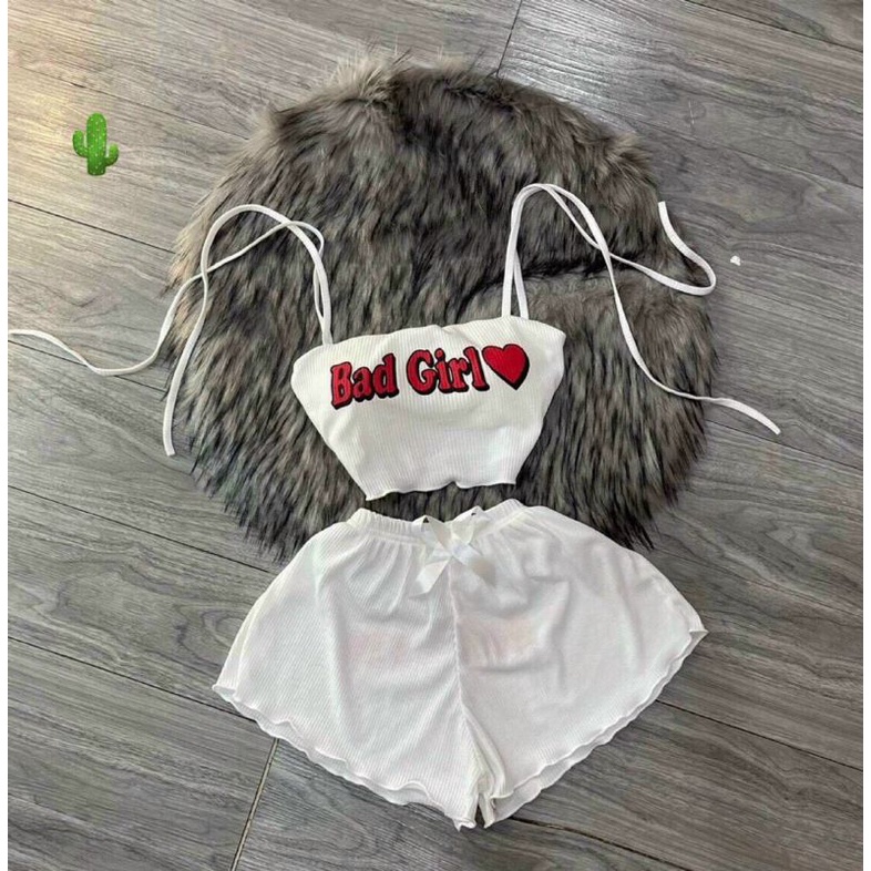 Sét áo 2 dây in chữ Bad girls &amp;quần kiểu(B.C)