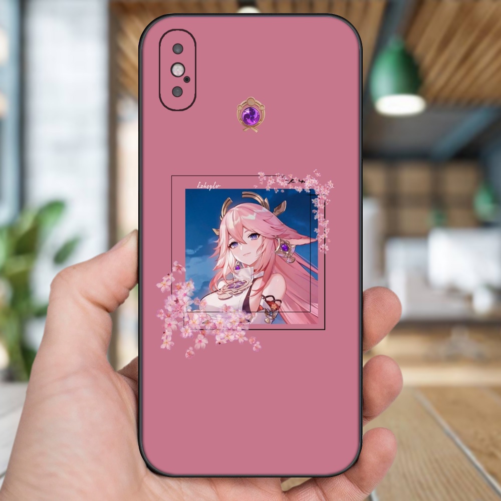 Ốp lưng iPhone X, Xs dẻo đen cạnh vuông in hình Yae Miko Genshin Impact