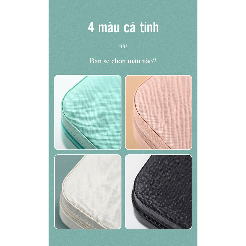 Hộp đựng trang sức, nữ trang hai tầng chất liệu vải nhung tiện lợi có khóa kéo BeeJoo
