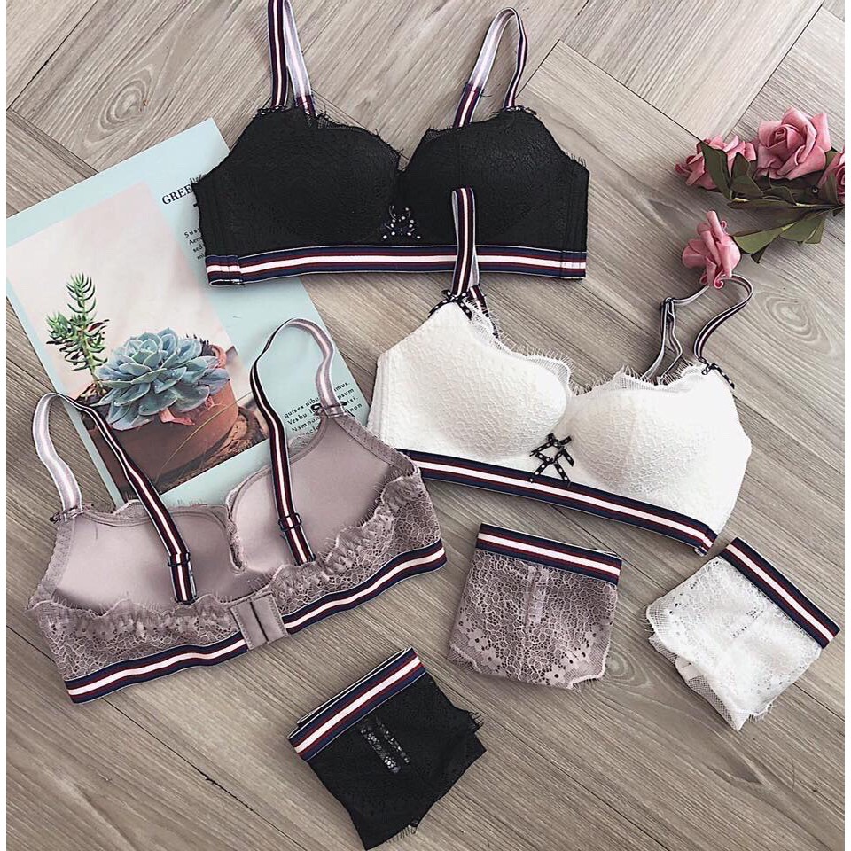 [HÀNG CAO CẤP] Set bộ đồ lót ren dây vai đính nơ | BigBuy360 - bigbuy360.vn